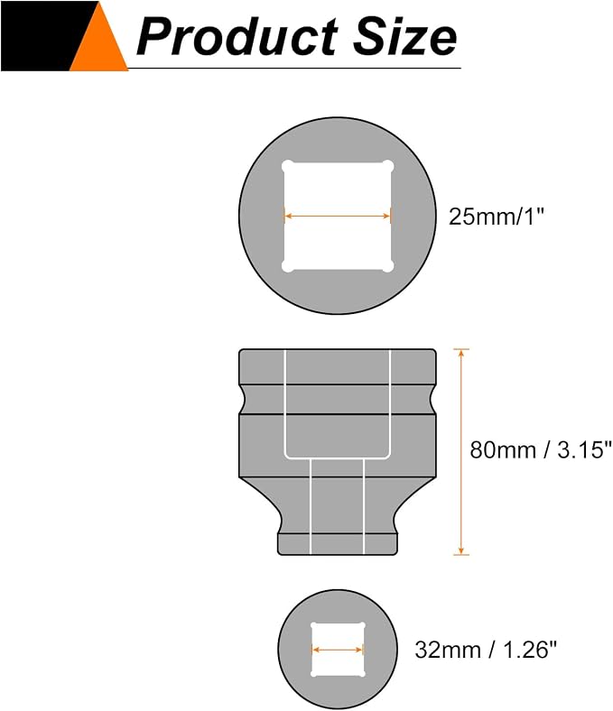 HARFINGTON 3pcs 4 Point Square Socket 1" Drive 32mm Metric CR-MO Phosphate Blackening Standard Wheel Impact Sockets for Auto Repair Mechanical Maintenance Home Install
