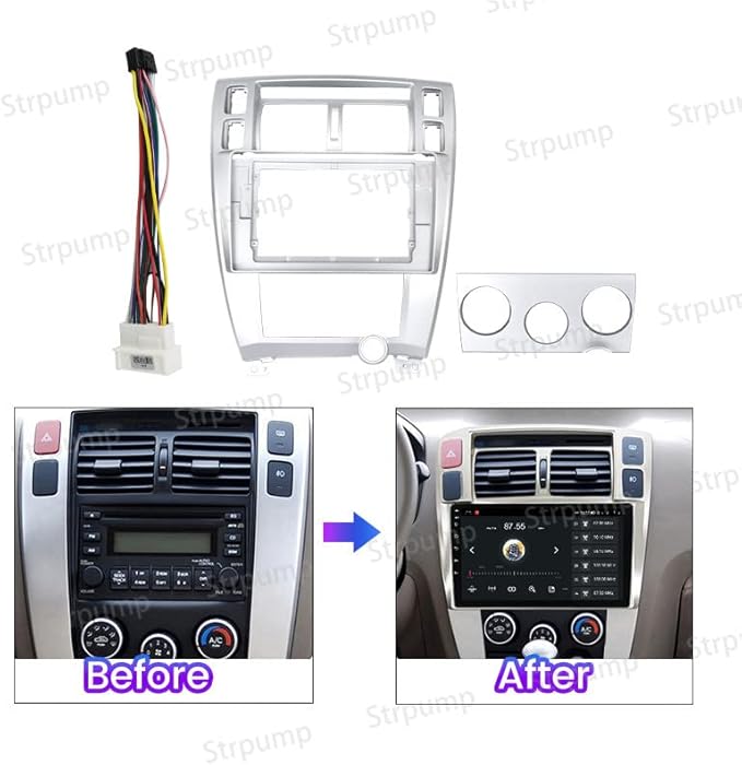 10.1'' Car Radio Stereo Dash Frame Fascia Bezel Panel w/Power Harness Cable Compatible for Hyundai Tucson 2004 05 06 07 08 09 Install Mount Kit