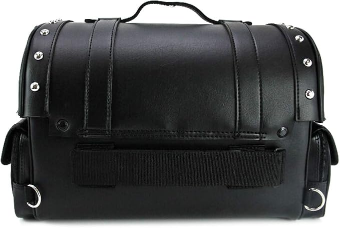 Motorcycle Saddle Bag, Waterproof Leather with Side Pockets Rear Seat Bag Gear Storage Luggage for Touring Motorbike (SB-286 Black)
