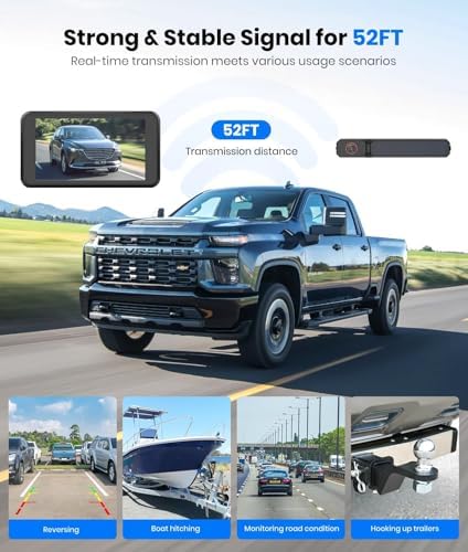 AUTO-VOX 5" Solar Wireless Backup Camera with Suction Cup Mount: Compact 1080P Monitor, Adjustable Windshield Mount, Solar Assisted Charging, IP69K for Car Truck SUV Trailer RV