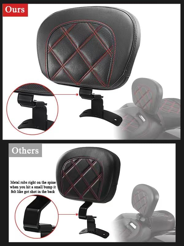 FOVPLUE Rider Backrest,Adjustable Driver Backrest Pad Kit fits for Harley Touring CVO Road Glide Road King Electra Glide Street Glide FLHR FLTRX FLHX FLHT 2009-2023,Double Red Stitching