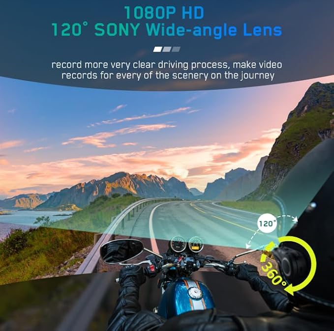MAXTO Motorcycle Bluetooth Headset with Camera 1080P HD, M3 Upgraded 360°Adjustable Clip, 6 Riders 3280Ft Motorcycle Communication Systems Group Intercoms, WiFi Transit/FM funtion, IP65 Waterproof
