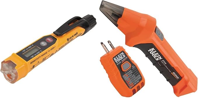 Klein Tools NCVT-4IR Non-Contact Volt Tester, 12-1000V AC Pen with IR Thermometer -22 to 482 deg F & Klein Tools ET310 AC Circuit Breaker Finder, Electric Tester with Integrated GFCI Outlet Tester