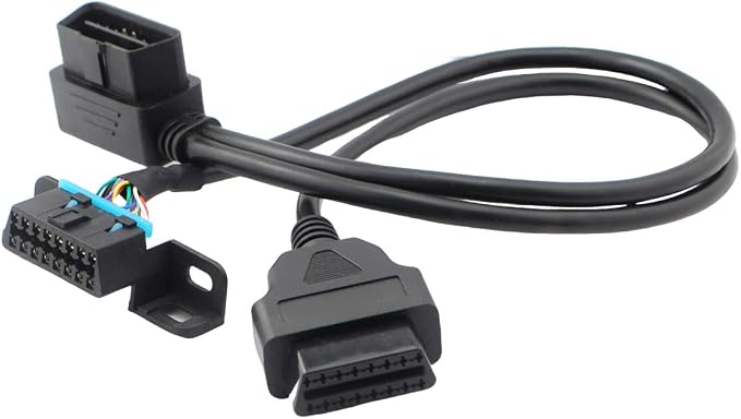 iKKEGOL Pack of 2 Right Angle Universal OBD2 OBD II 16 Pin Splitter Y Open Cable, J1962 1 Male to 2 Female Connector with Underdash Mount Bracket 50cm/20