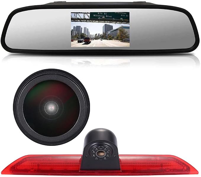 HD 1280x720pixel 3rd Third Brake Light Backup Reverse Camera+4.3" Rear View Mirror Replacement for Ford Transit tourneo Custom Jumbo Kasten V363 F150 F250 F350 V636 MK8 2012-2020 Van