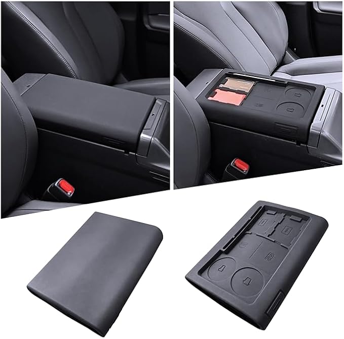 Center Console Thin Silicone Rubber Armrest Cover for 2026 Toyota RAV4 Hybrid&RAV4 Plug-in Hybrid with Organized Compartments - [Full Coverage Fit&OEM Texture Design] - Black