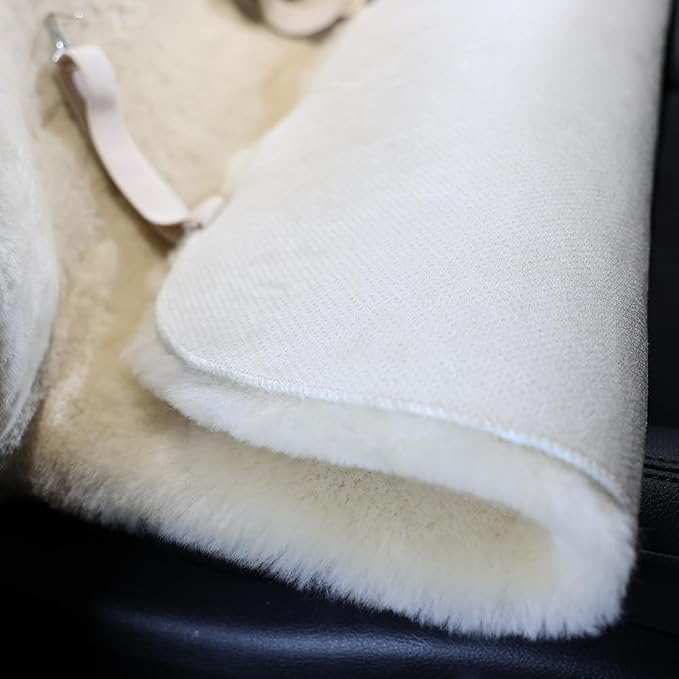 IRIWOOL Fluffy Fur Sheepskin Car Seat Cover Automotive Interior Accessories Seat Covers Accessories Seat Cushions， Soft Natural Pure Wool ，Universal Fits Most Cars SUVs (Pearl, Universal Fit)