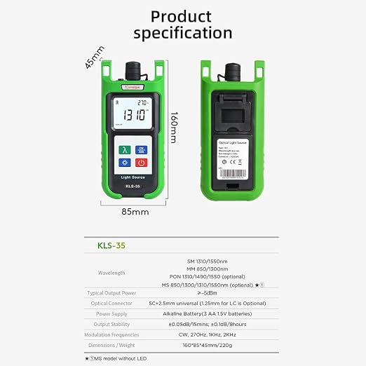 Fiber Optical Power Meter OPM KPM-35 with 850/980/1300/1310/1490/1550/1625nm Wavelengths -70~+10dBm, SM 1310/1550nm Fiber Light Source KLS-35 with SC, FC Connector+LED Light