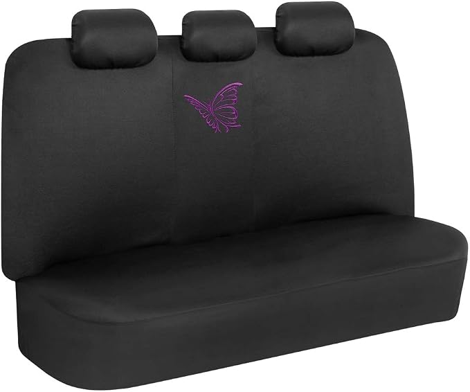 BDK Purple Butterflies Car Seat Covers for Women, Full Set with Steering Wheel Cover and Seat Belt Pads – Front and Rear Seat Covers for Cars with Matching Accessories, Fits Most Car Truck Van SUV