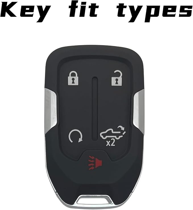 Heavy Key Fob Cover Case Protector for GMC, Keychain, Accessories for 2023 2022 2021 2020 2019 GMC Sierra, Chevy Silverado 1500 2500HD 3500HD (Type-B 5 Buttons)