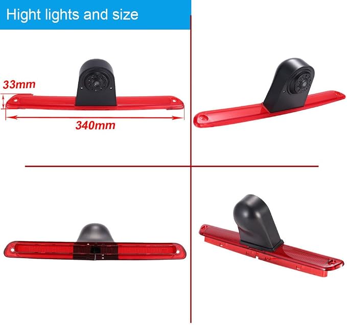 Car Third Roof Top Mount Brake Light 3 Rear View Camera Parking Safety Assistant System, HD Night Vision Waterproof for VW Crafter Caravelle/Mercedes Benz Sprinter W906 (with 7-inch Rearview Mirror)