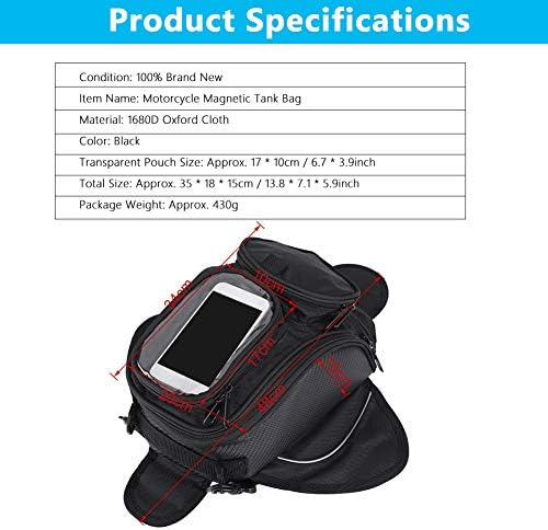Keenso Motorcycle Tank Bag Magnetic Backpack, Universal Motorbike Tank Bag Strap Mount with Strong Magnetic, Riding Oil Fuel Tank Bag Waterproof Oxford Saddle Black