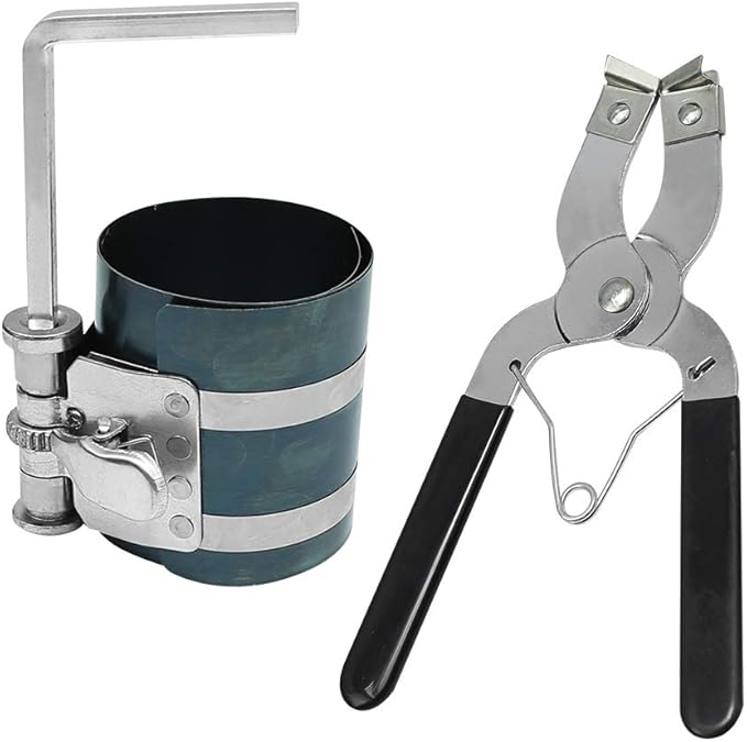 Saihisday Piston Ring Compressor Tool, Car Engine Piston Ring Removal Kit and Piston Ring Pliers 2-1/8inch to 7inch (53mm - 175mm) Adjustable Piston Installer Pliers