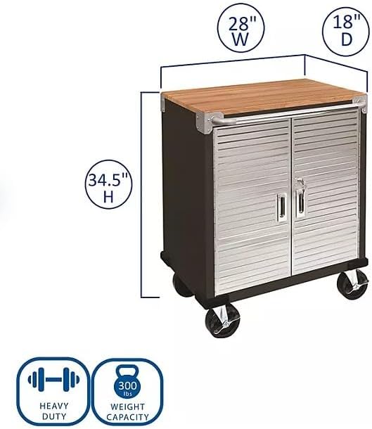 Heavy Duty Rolling Storage Cabinet with Wheels and Drawers, Workstation for Garage, Office, Workshop, 2 Door (28" W x 18” D x 34.5" H), Graphite
