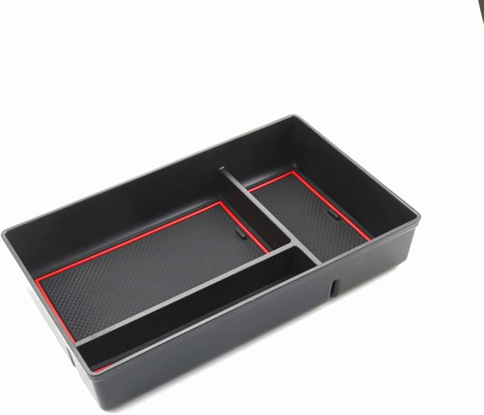 CDEFG Center Console Organizer Tray for 2022 2023 2024 Lexus NX 250 350H 450H Accessories Armrest Storage Box Secondary Insert Tray Coin Container Black ABS Material with 1 Colored Mats (Red Trim)