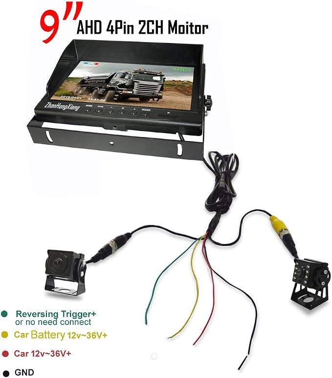 1080P RV Backup Camera Wired System,9 inch AHD 2-Split DVR Monitor Waterproof 8LED IR Night Vision Reverse Rear View Mirror Camera 12V-24V for Semi Bus Truck Trailer Camper