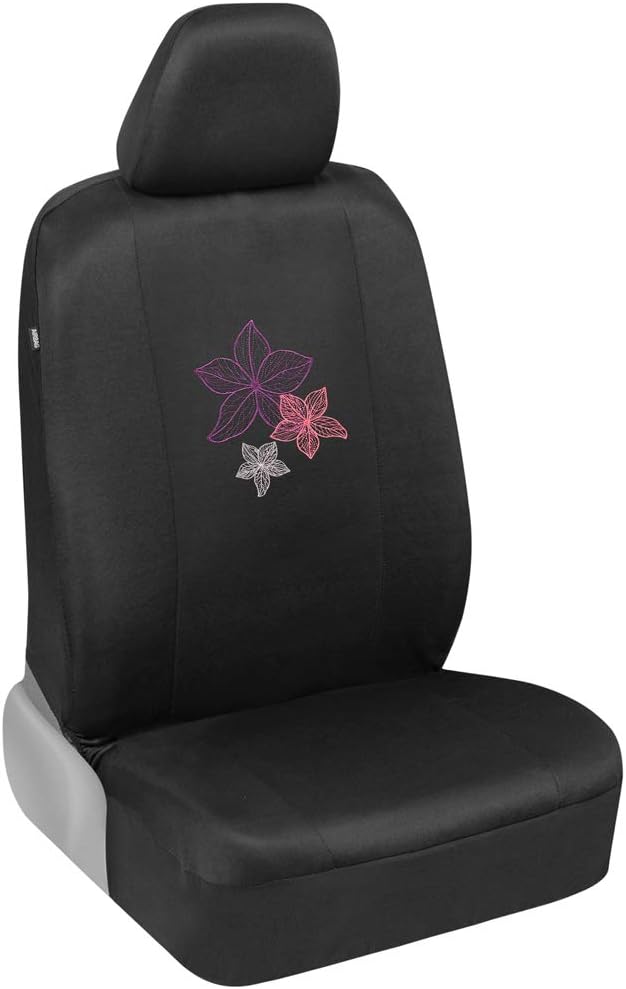 BDK Multicolor Hawaiian Flower Print Car Seat Covers, Full Set with Steering Wheel Cover and Seat Belt Pads, Front and Rear Universal Fit for Car Truck SUV Van, Cute Auto Interior Accessory for Women