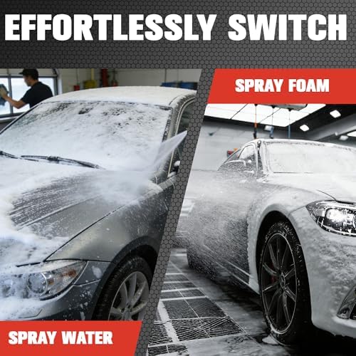 High-Pressure Washer Foam Cannon Accessory, Dual-Connector, 1-Liter Bottle, 5 Nozzles & High Pressure Washer Gun, 4000 PSI Max, 5 Nozzles, Anti-Kink Swivel, 1/4” Quick Connect, Compatible with M22-14