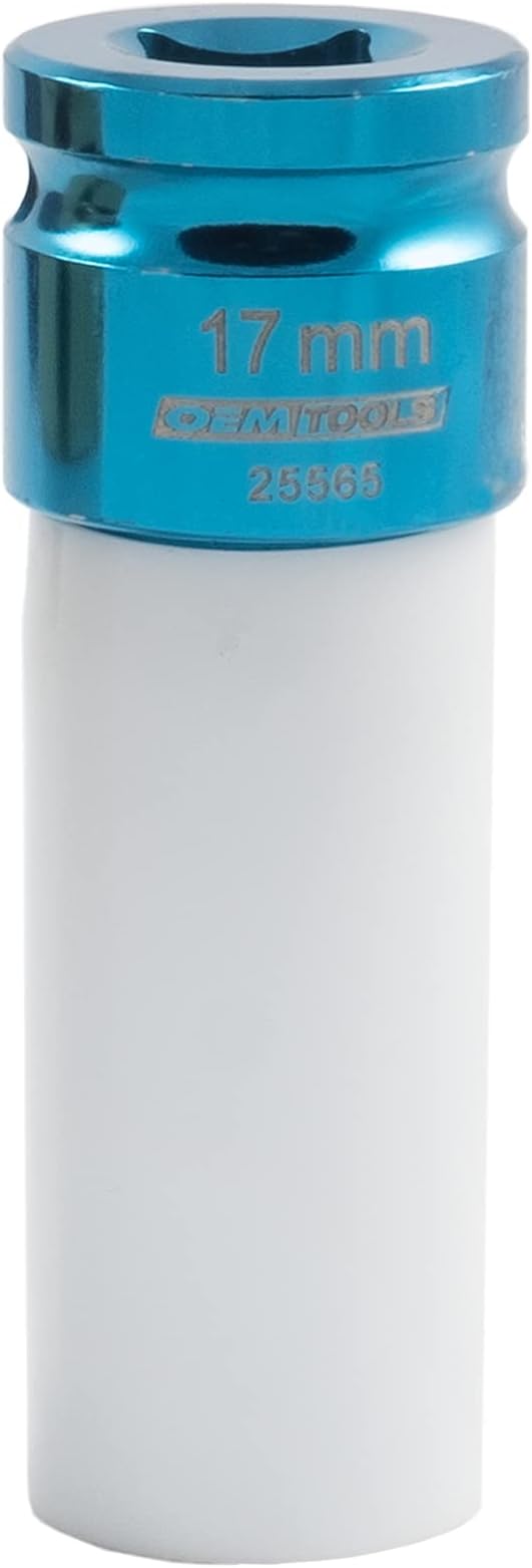 OEMTOOLS 25565 17MM Lug Nut Socket, 1/2" Drive 17 mm Socket for Wheel Service, Non-Marring Sleeve, Thin Wall, CR-MO Steel for Impact Tools, 400 Ft-Lb Max Torque
