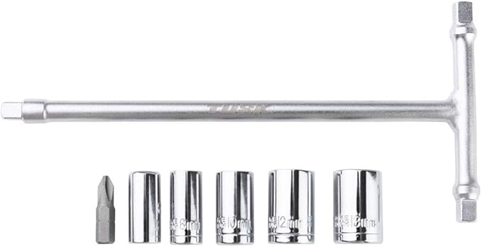 TUSK 3‑Way Mini T‑Handle Wrench Tool Kit 1/4″ Drive with 6–13 mm Sockets and #2 Phillips Bit
