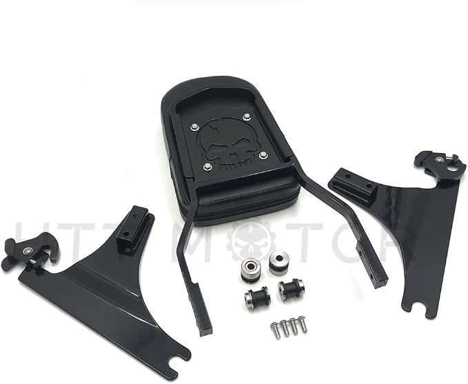 MT501-006+SS001-SA- Gloss Black Detachable Backrest Sissy Bar Skull Compatible with Harley 05-later FLST FLSTSC