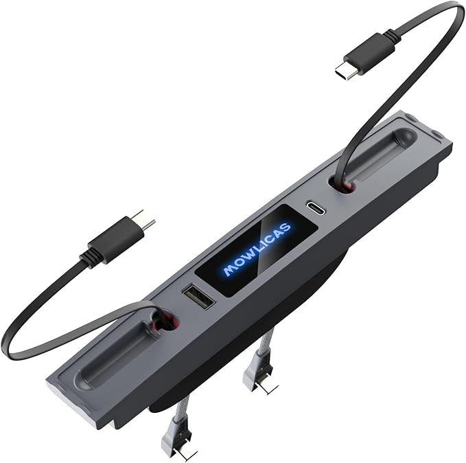 Silver Gray USB Hub for Tesla Owners, 2 USB C Retractable Fast Charging Cables for iPhone 15, is Necessary Tesla Tesla Model 3/Y Accessories (2024-2021) but not Highland or Juniper Compatible