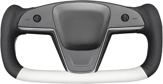 MEWANT Hand Stitched White Leather Steering Wheel Cover Wrap for Tesla Model S 2021-2023 / Model X 2021-2023 Steering Wheel Accessories