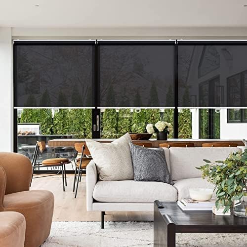 Customize Cordless Roller Shades for Windows Light Filtering Shades with 5% Openness Solar Screen Semi Sheer Roller Blinds UV Protection for Office and Home Black