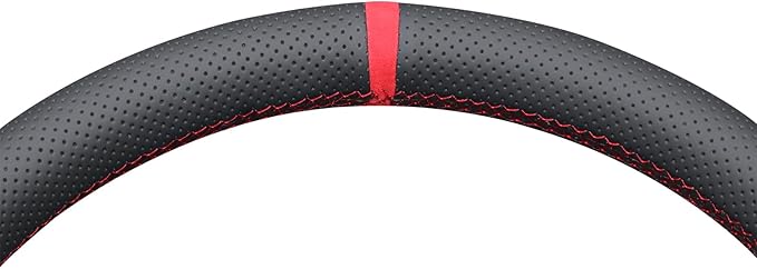 MEWANT Hand Stitch Black Real Leather Embossed Athsuede Steering Wheel Cover for Dodge RAM 1500 2012-2018 1500 Classic