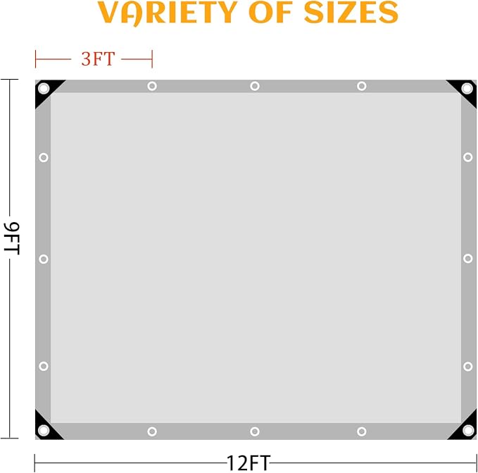 Sliver Tarps Heavy Duty Waterproof, 12 Mil Large Tarps with Grommets and Reinforced Edges, UV Tear Fade Resistant, Heavy Duty Tarps for Outdoors Patio Camping, 9 * 12FT