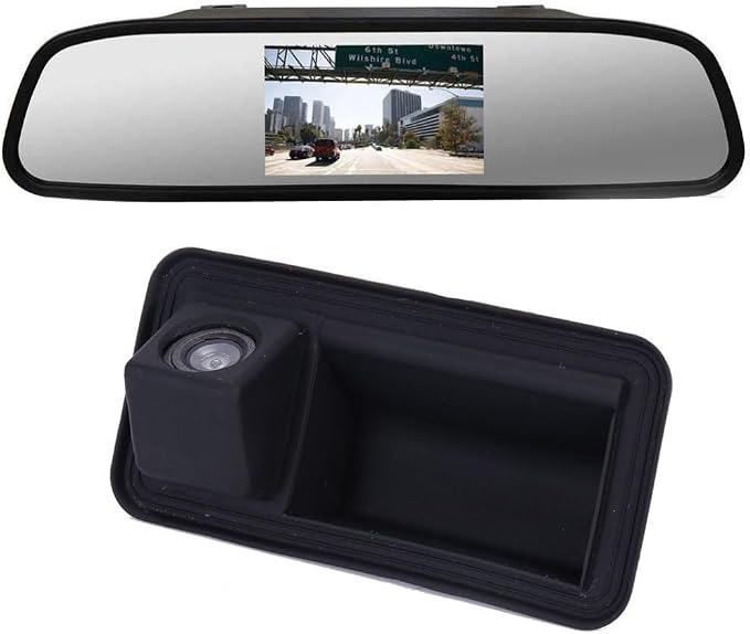Car Trunk Handle Backup Camera with 4.3-inch Mirror,Night Vision Reverse Parking Camera Replacement for VW Golf Plus MK5 Jetta III V Touran 1T GP 1T2 Passat 3C B6 C3 Variant Wagon 2.0 TDI
