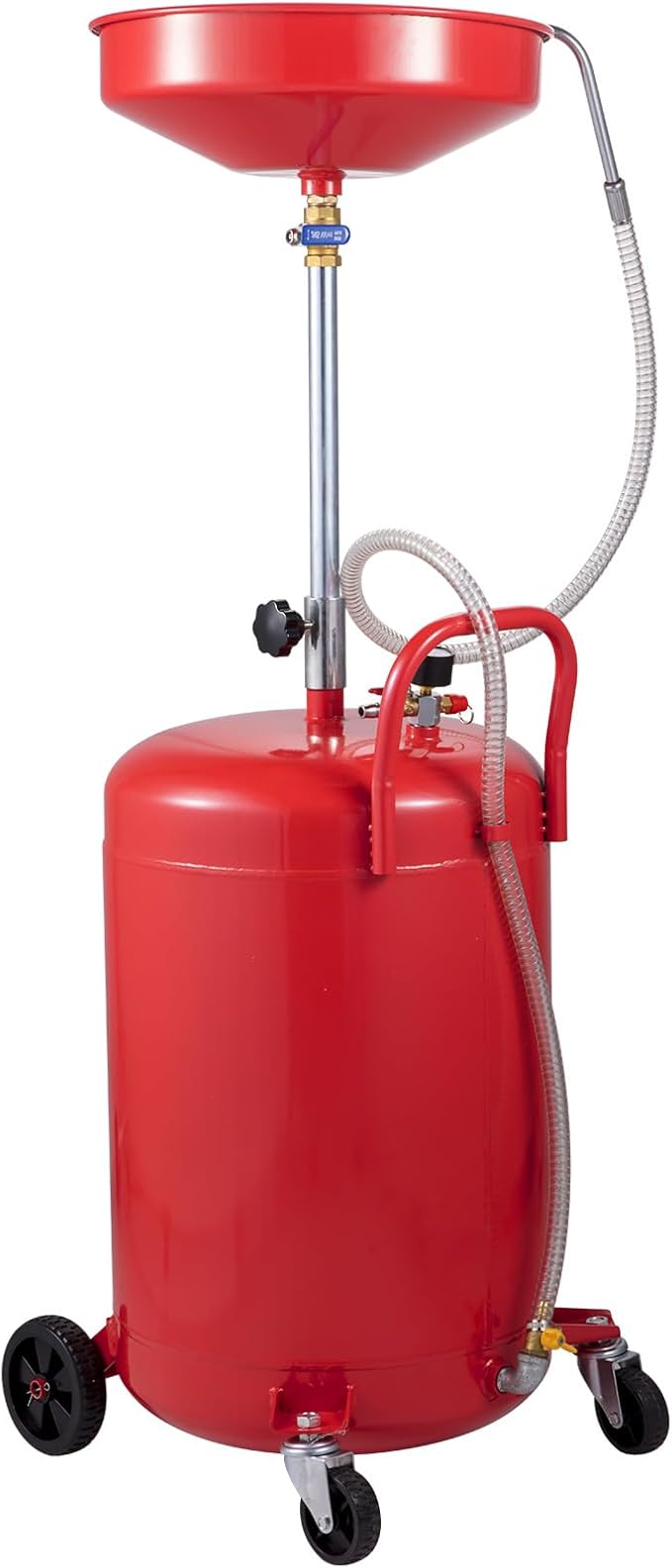 VEVOR 20-Gallon Waste Oil Drain Tank, Air Operated Portable Oil Drainer with Adjustable Funnel Height, Fluid Fuel Transfer Drainage with Wheels, Oil Change Container for Auto Repair Shops, Garages | Air Operated, Portable Oil Drainer, Adjustable Funnel...