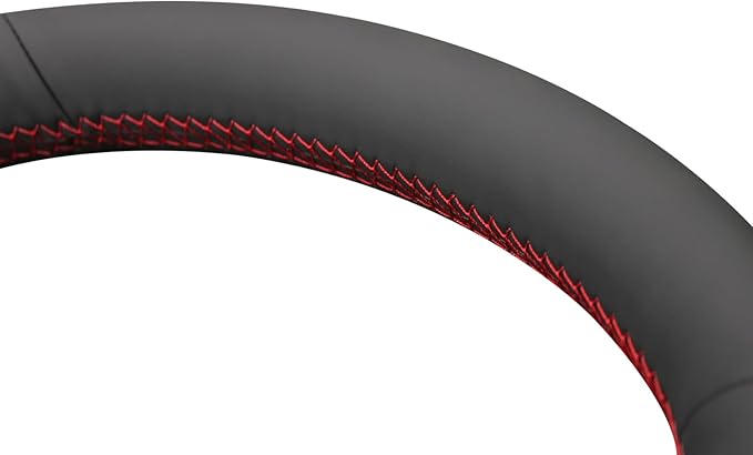 MEWANT DIY Black Smooth Genuine Leather Steering Wheel Cover Wrap for Tesla Model Y 2020-2023 Model 3 2017-2023