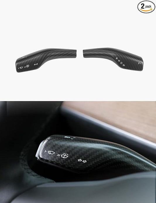 TPARTS Real Carbon Fiber Steering Lever Cover for Tesla Model 3 (2018-2023) Model Y (2020-2024) Gear Shift Cover 2PCS Steering Wheel Gear Lever Accessories (Matte Black)