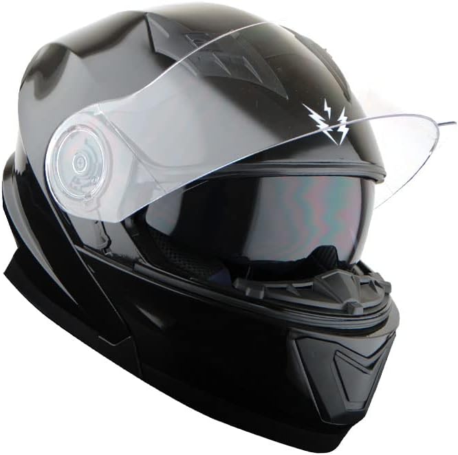 1Storm New Motorcycle Bike Modular Full Face Helmet Dual Visor Sun Shield: Glossy Black