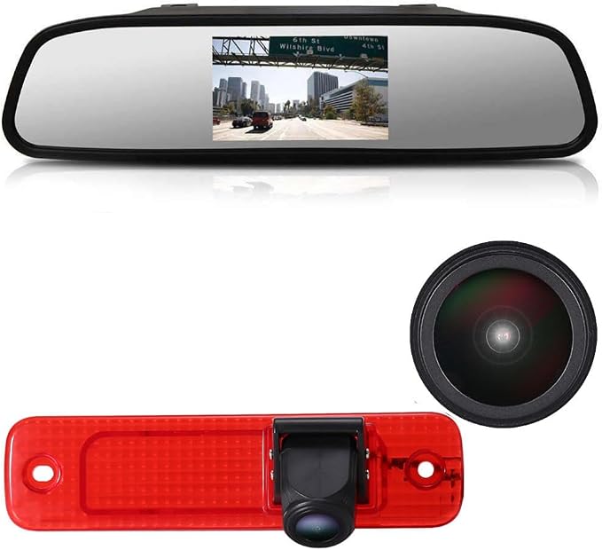1280 * 720 Pixel Third Roof Brake Lamp Car Backup Camera Replacement for Ford Transit Transporter Van 3 BJ 04.2006-01.2009 Ford Transit MK7 Tourneo Furgon MK4 Van 2006-2014+4.3" Reverse Mirror
