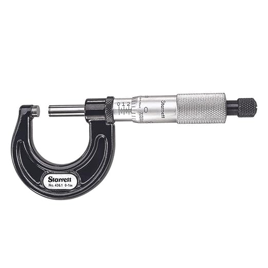 Starrett Outside Micrometer with One-Piece Spindle, Satin Chrome Finish and Advanced Sleeve Design - Quick and Easy Adjustment, 0-1" Range, .001" Graduation - 436.1XRL-1