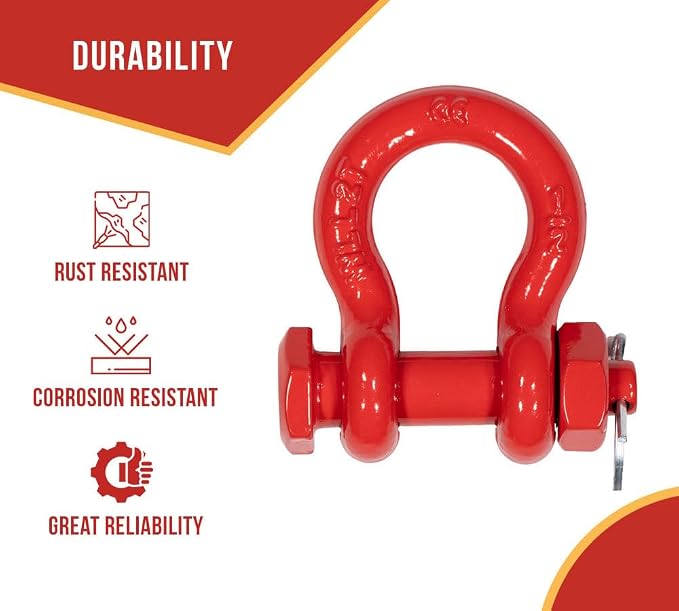 Mytee Products 4 Pcs 1/2" Anchor Shackle Forged Carbon Steel w/Safety Screw Pin Load Limit 4,000 lbs Double Rust Protection Heavy Duty D Ring Bolt Type Shackle for Towing, Rigging, Vehicle Recovery