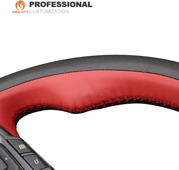 MEWANT Hand-Sewing DIY Black Microfiber Leather (Perforated) + Red Leather Car Steering Wheel Cover for Subaru WRX (STI) 2015-2019 / Levorg 2015-2019/ WRX Steering Wheel Cover Accessories