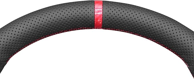 MEWANT Hand Stitch Black Faux Leather Hexagon Embossed Athsuede Steering Wheel Cover Wrap for Ford Mustang 2024