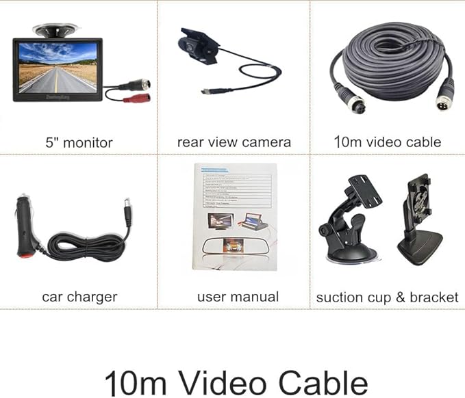 AHD 1080P Car Backup Camera System,5" LCD IPS Screen Monitor + 4 Pin 18LED Night Vision Waterproof Reverse Rear View Mirror Camera 33ft Cable for RV Bus Truck Trailer Camper 12V-24V