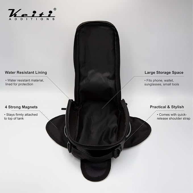 Keiti Magnetic Tank Bag for Motorcycles Universal Phone Holder Water Resistant Gas Tank Pouch TB-01K (4 Magnets)