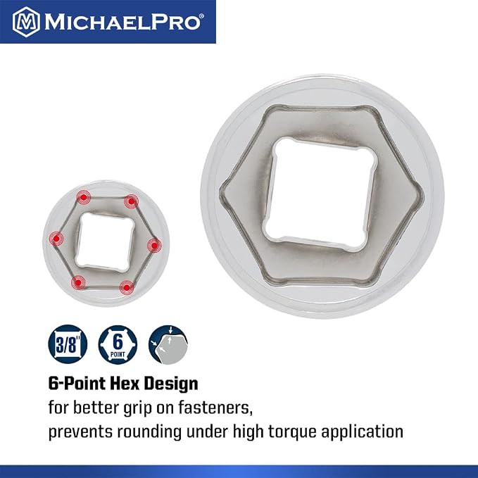 MichaelPro MP001228 19-Piece 3/8-Inch Drive Flex Head Ratchet and Socket Set, Reversible with Quick Release, No Popular Sizes Skipped