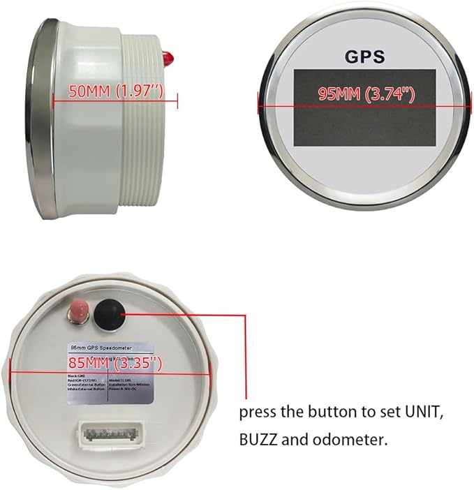85mm 3 3/8" Boat Waterproof Digital GPS Speedometer MPH KM/H ODO COG Trip with 7 Backlights 12VDC 24V for Motorbike Boat Truck Racing Car (White&Silver)