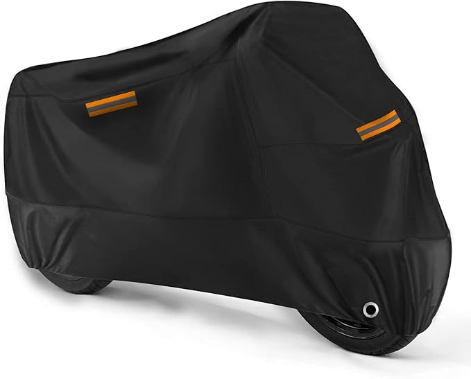 Motorcycle Cover Waterproof Outdoor Storage All Season Universal Weather Rain Snow Sun Winter Durable with Lockhole Night Reflective Black Oxford 116" Extra Large Heavy Duty Touring Protection