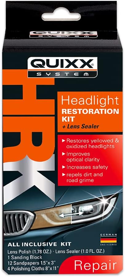 QUIXX 00084-US Headlight Restoration Kit and Lens Sealer, Permanently Restore Yellowed or Opaque Headlights To Like-New Condition for Your Automobile, Motorcycle, or Boat