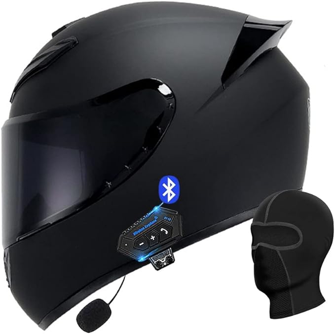 Motorcycle Bluetooth Full Face Helmet, Integrated Bluetooth Helmet, DOT/ECE Approved Full Face Flip Up Helmet, Multiple Vents Motorbike Helmet with Microphone for Adults 55-64CM