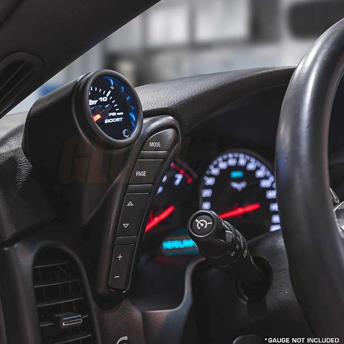 GlowShift Black Single Dashboard Gauge Pod Compatible with Chevy Corvette 2005-2013 - ABS Plastic - Mounts (1) 2-1/16" (52mm) Gauge to Vehicle's Dash - Left Side Heads-Up Display Cutout