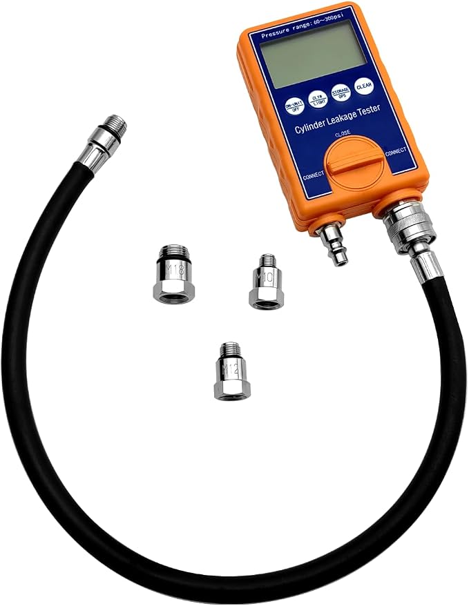 ZKTOOL 0-300PSI Digital Cylinder Leakage Tester Kit - Professional Engine Diagnostic Tool with Large Screen, High Precision Readings, Data Storage. Includes Hose, Adapters, and Carrying Case.