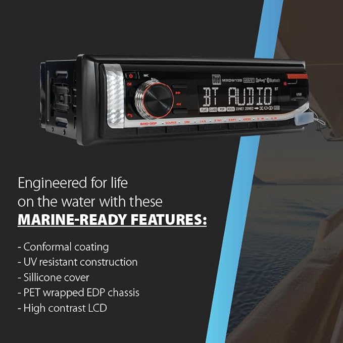 Dual Electronics MXP152B Marine Stereo with (2) 6.5" Marine Speakers & Antenna | AM/FM Boat Radio Digital Media Receiver with Built-in Bluetooth | USB Playback with 2.1A Fast Charging | Black